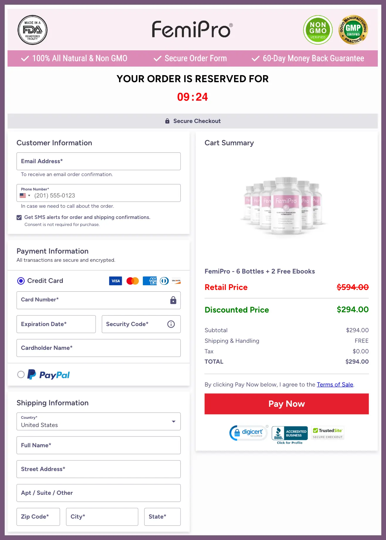 FemiPro Official Website Secure Order Page